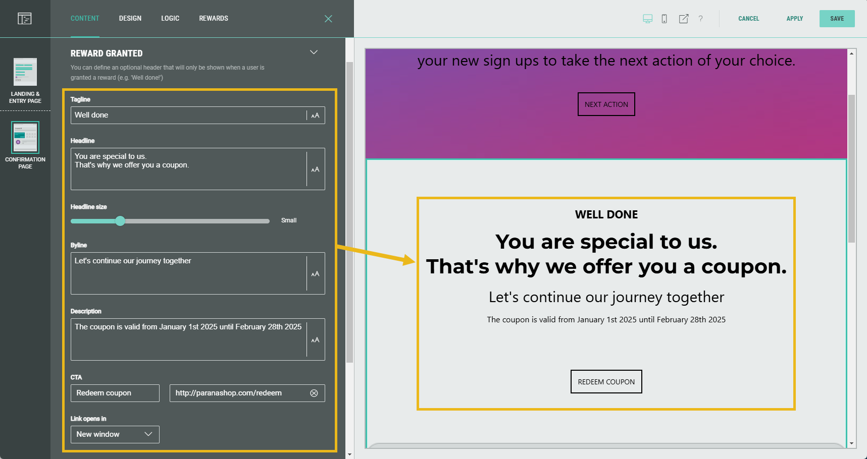 How to: Display Rewards to Entrants